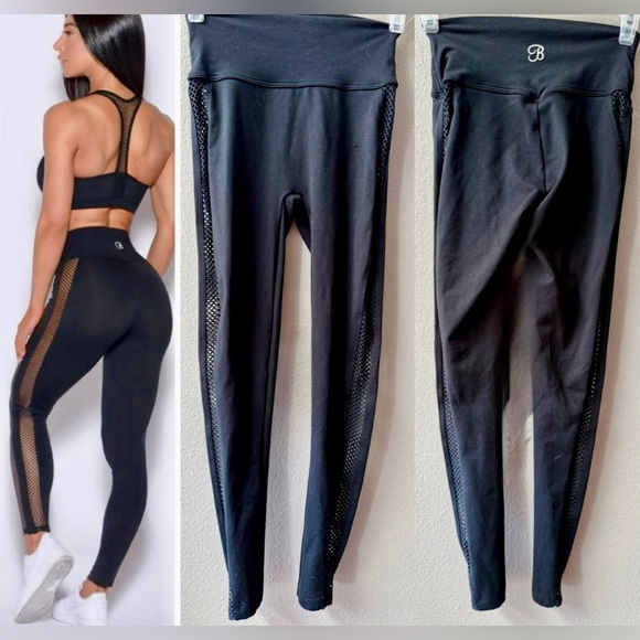 BOMBSHELL SPORTS WEAR MOHALK MESH SIDES SHAPING LEGGINGS BLACK WOMEN’S SIZE S - Picture 1 of 5